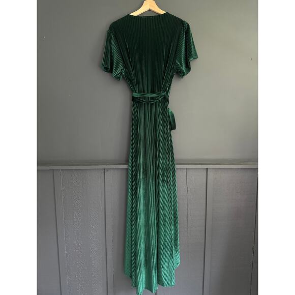 Baltic Born Andi Ribbed Emerald Green Midi Wrap Dress Size Large - Picture 9 of 12